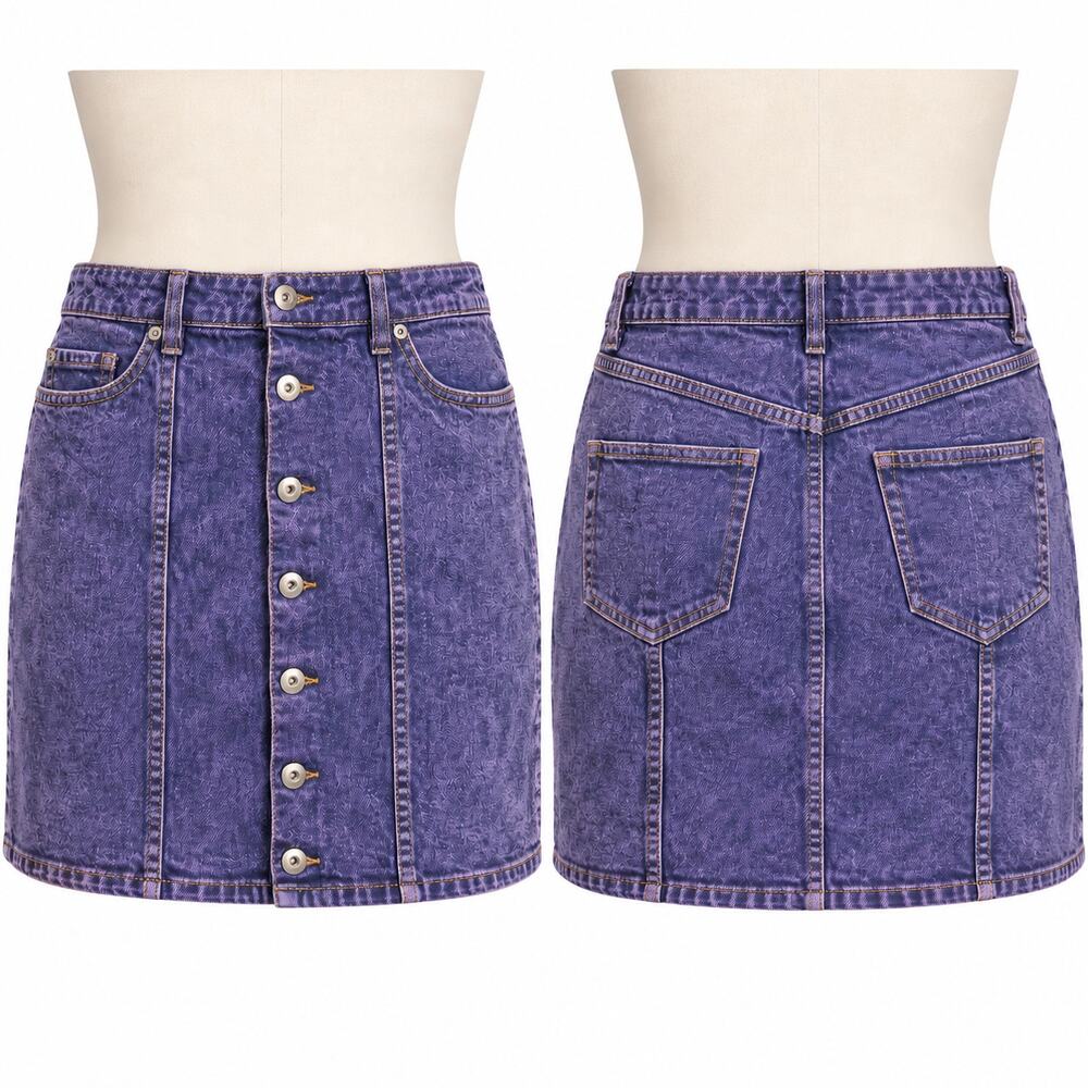 Hot Topic Acid Wash Purple Denim Button Front Mini Skirt Women's Large